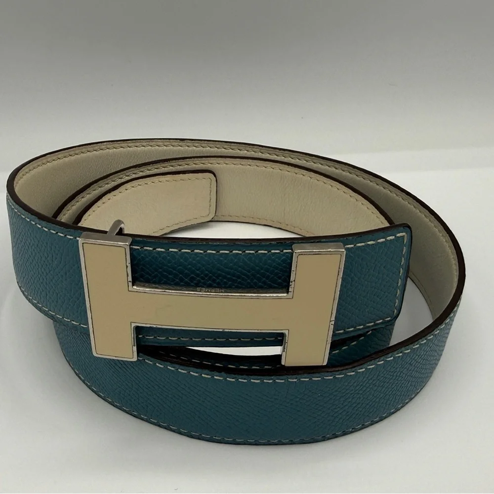 Hermes Teal Belt with Gold Buckle - Picture 5 of 7